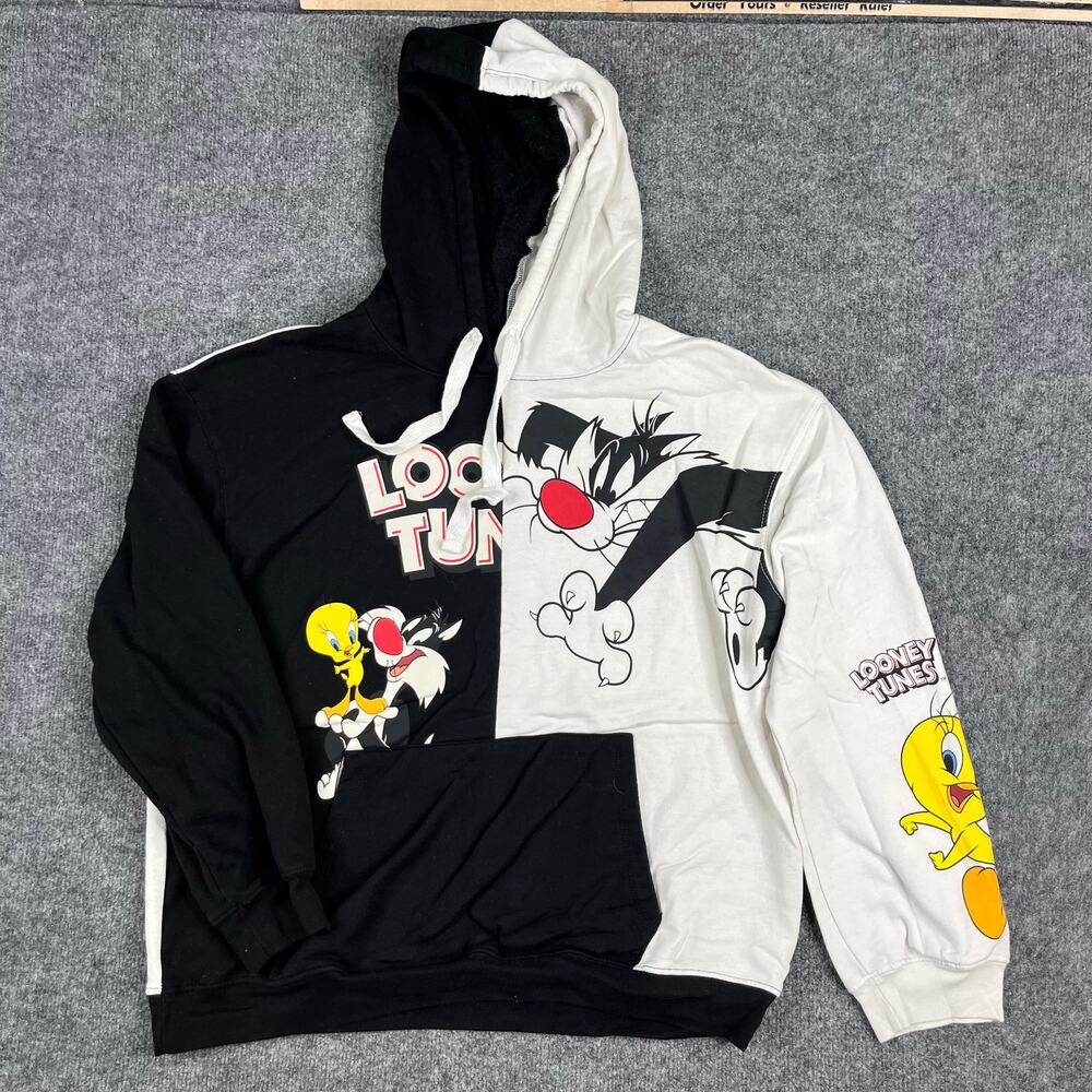 Looney Tunes Hoodie Womens XXL Black White Graphic Sylvester Tweety Pullover‎